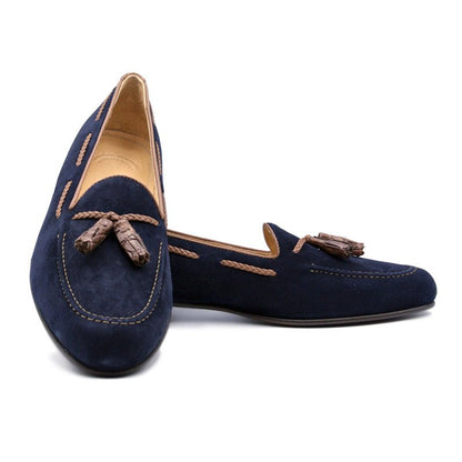 16 - 584 - Nvy Naples Italian Kid Suede With Embossed Crocodile Tassel Loafer, Navy Shop by Zelli Italia – Don't Panic Shoes