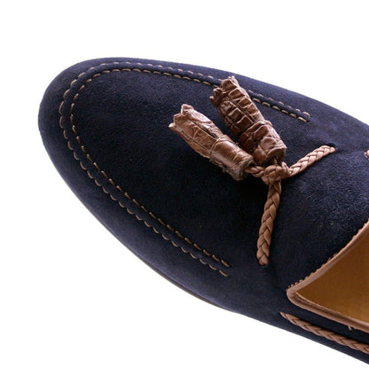 16 - 584 - Nvy Naples Italian Kid Suede With Embossed Crocodile Tassel Loafer, Navy Shop by Zelli Italia – Don't Panic Shoes