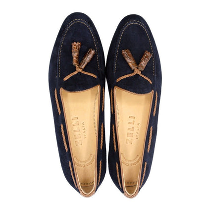 16 - 584 - Nvy Naples Italian Kid Suede With Embossed Crocodile Tassel Loafer, Navy Shop by Zelli Italia – Don't Panic Shoes
