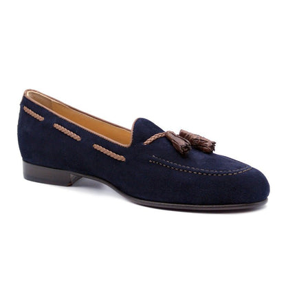 16 - 584 - Nvy Naples Italian Kid Suede With Embossed Crocodile Tassel Loafer, Navy Shop by Zelli Italia – Don't Panic Shoes
