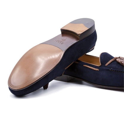 16 - 584 - Nvy Naples Italian Kid Suede With Embossed Crocodile Tassel Loafer, Navy Shop by Zelli Italia – Don't Panic Shoes