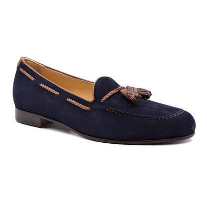 16 - 584 - Nvy Naples Italian Kid Suede With Embossed Crocodile Tassel Loafer, Navy Shop by Zelli Italia – Don't Panic Shoes