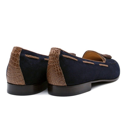 16 - 584 - Nvy Naples Italian Kid Suede With Embossed Crocodile Tassel Loafer, Navy Shop by Zelli Italia – Don't Panic Shoes
