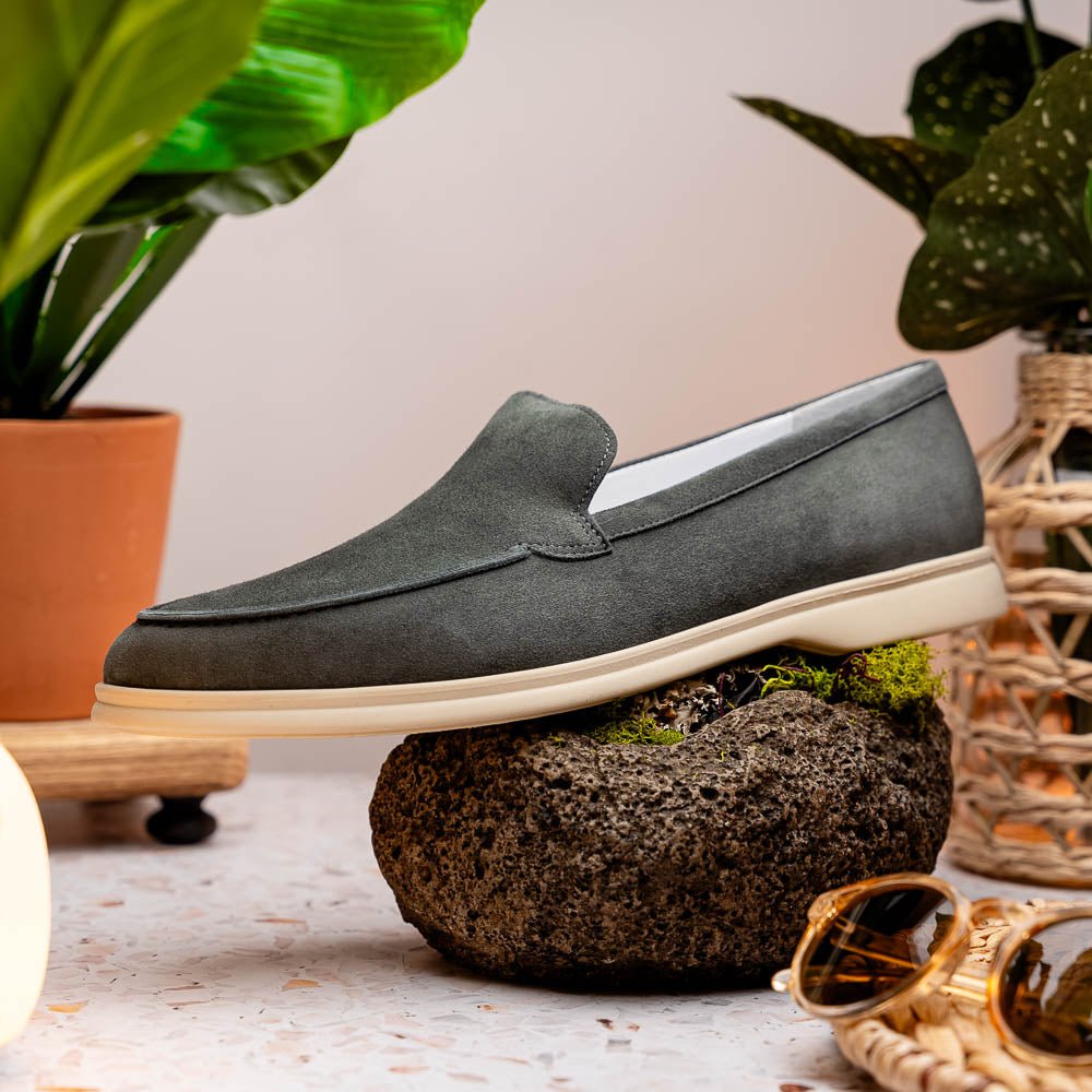 16 - 621 - Gry Livorno Sueded Italian Goatskin Loafer Grey Shop by Zelli Italia – Don't Panic Shoes