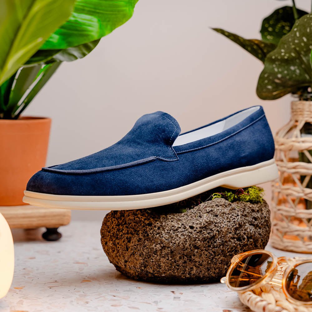 16 - 621 - Nvy Livorno Sueded Italian Goatskin Loafer Navy Shop by Zelli Italia – Don't Panic Shoes