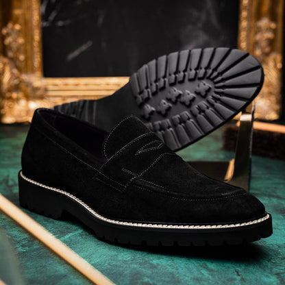 16 - 657 - Blk Roma Italian Suede Penny Loafers Black Shop by Zelli Italia – Don't Panic Shoes
