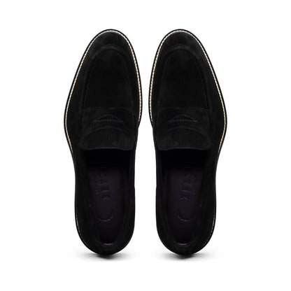 16 - 657 - Blk Roma Italian Suede Penny Loafers Black Shop by Zelli Italia – Don't Panic Shoes