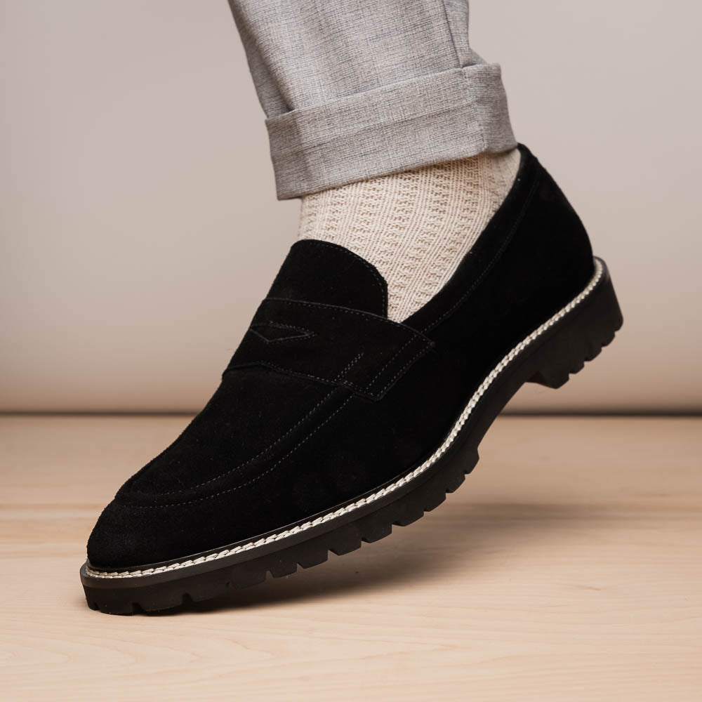 16 - 657 - Blk Roma Italian Suede Penny Loafers Black Shop by Zelli Italia – Don't Panic Shoes