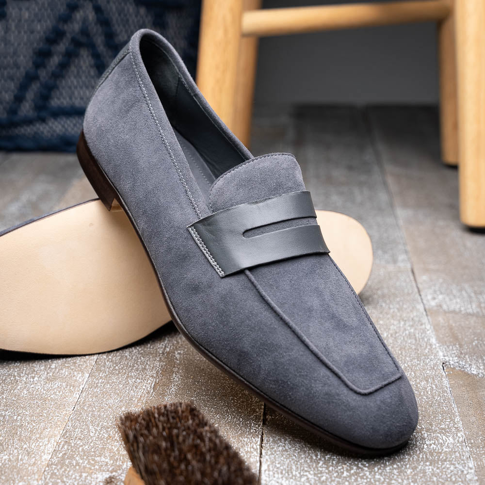 16 - 672 - Gry Tippa Suede And Calfskin Penny Loafers Grey Sale by Zelli Italia – Don't Panic Shoes