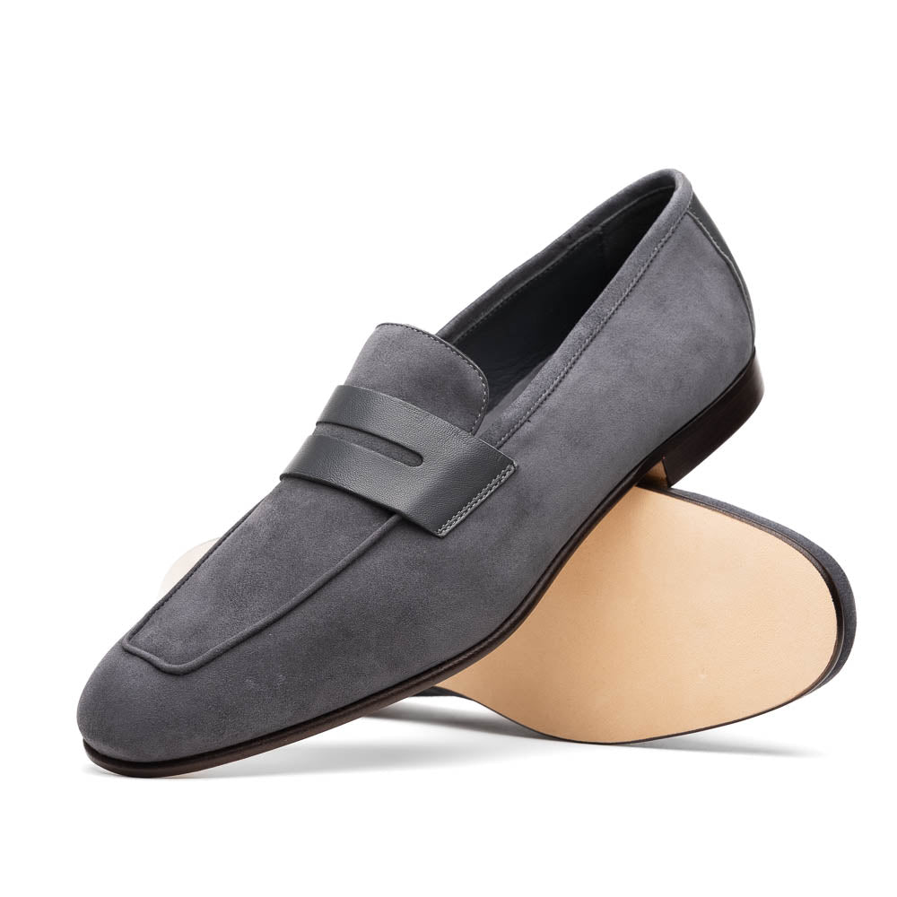 16 - 672 - Gry Tippa Suede And Calfskin Penny Loafers Grey Sale by Zelli Italia – Don't Panic Shoes