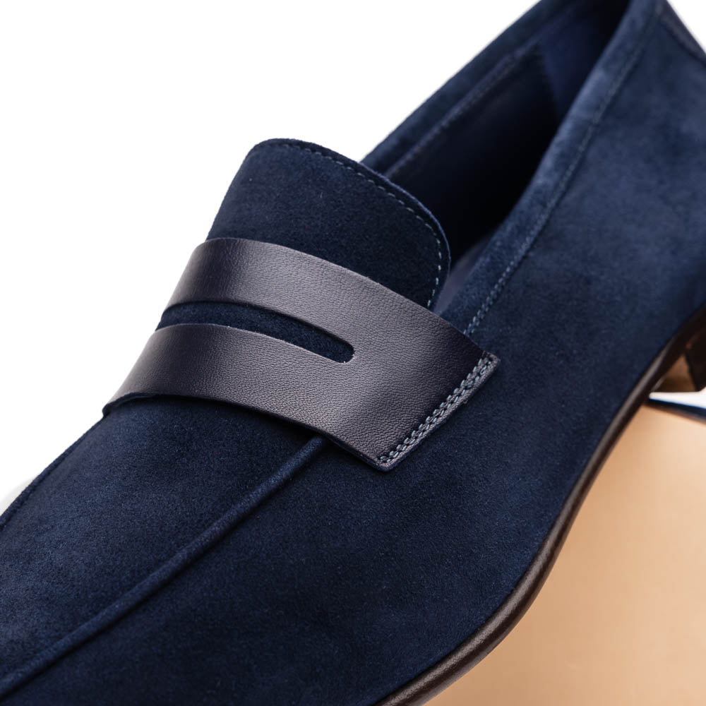 16 - 672 - Nvy Tippa Suede And Calfskin Penny Loafers Navy Shop by Zelli Italia – Don't Panic Shoes