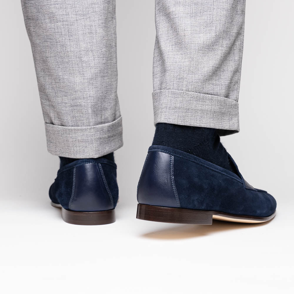 16 - 672 - Nvy Tippa Suede And Calfskin Penny Loafers Navy Shop by Zelli Italia – Don't Panic Shoes