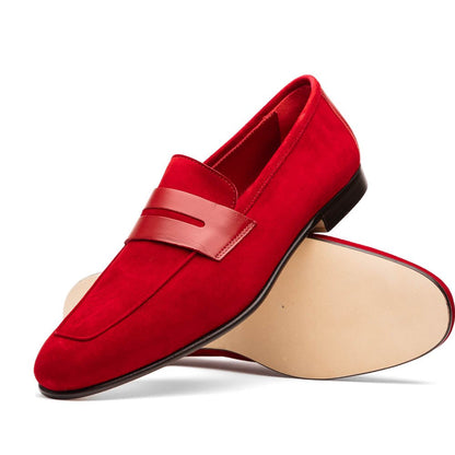 16 - 672 - Red Tippa Suede And Calfskin Penny Loafers Red Shop by Zelli Italia – Don't Panic Shoes