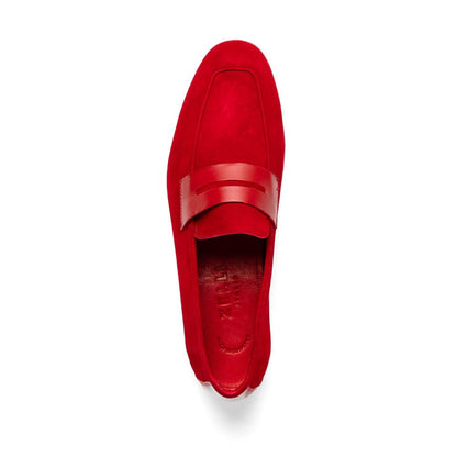 16 - 672 - Red Tippa Suede And Calfskin Penny Loafers Red Shop by Zelli Italia – Don't Panic Shoes