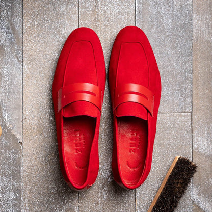16 - 672 - Red Tippa Suede And Calfskin Penny Loafers Red Shop by Zelli Italia – Don't Panic Shoes