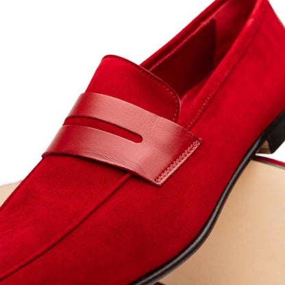 16 - 672 - Red Tippa Suede And Calfskin Penny Loafers Red Shop by Zelli Italia – Don't Panic Shoes