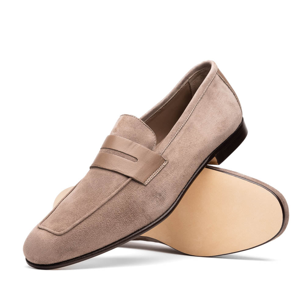 16 - 672 - Tpe Tippa Suede And Calfskin Penny Loafers Taupe Shop by Zelli Italia – Don't Panic Shoes