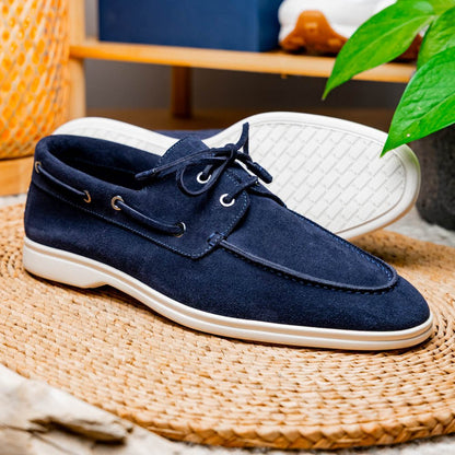 16 - 675 - Nvy Venice Italian Sueded Goatskin Boat Shoes, Navy Shop by Zelli Italia – Don't Panic Shoes