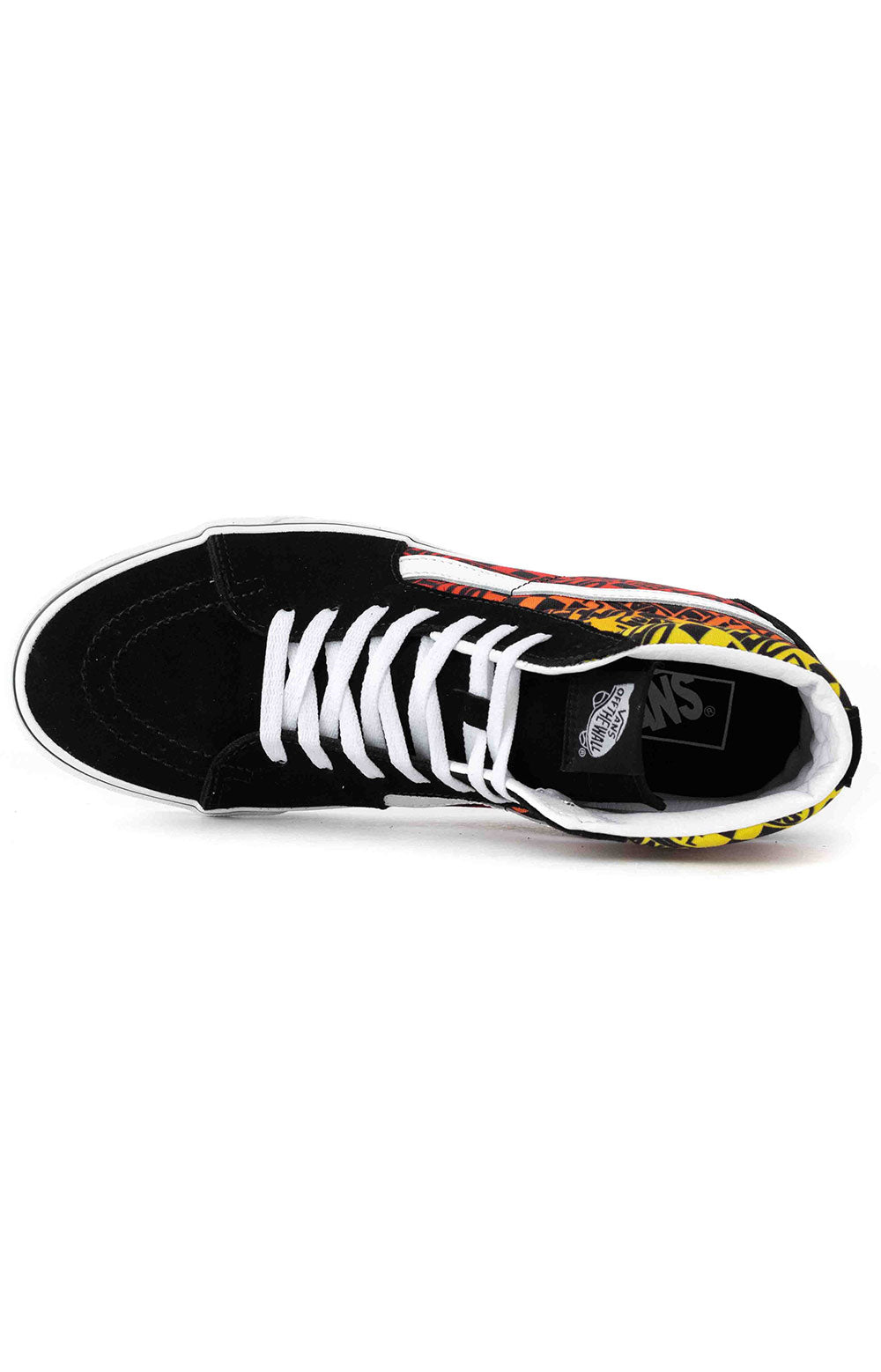 Stylish Logo Flame Sk8-Hi Shoes in Black and True White