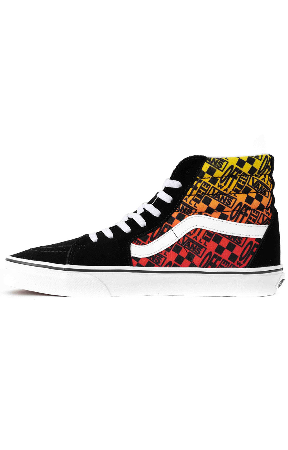 Black and True White Logo Flame Sk8-Hi Shoes with eye-catching design