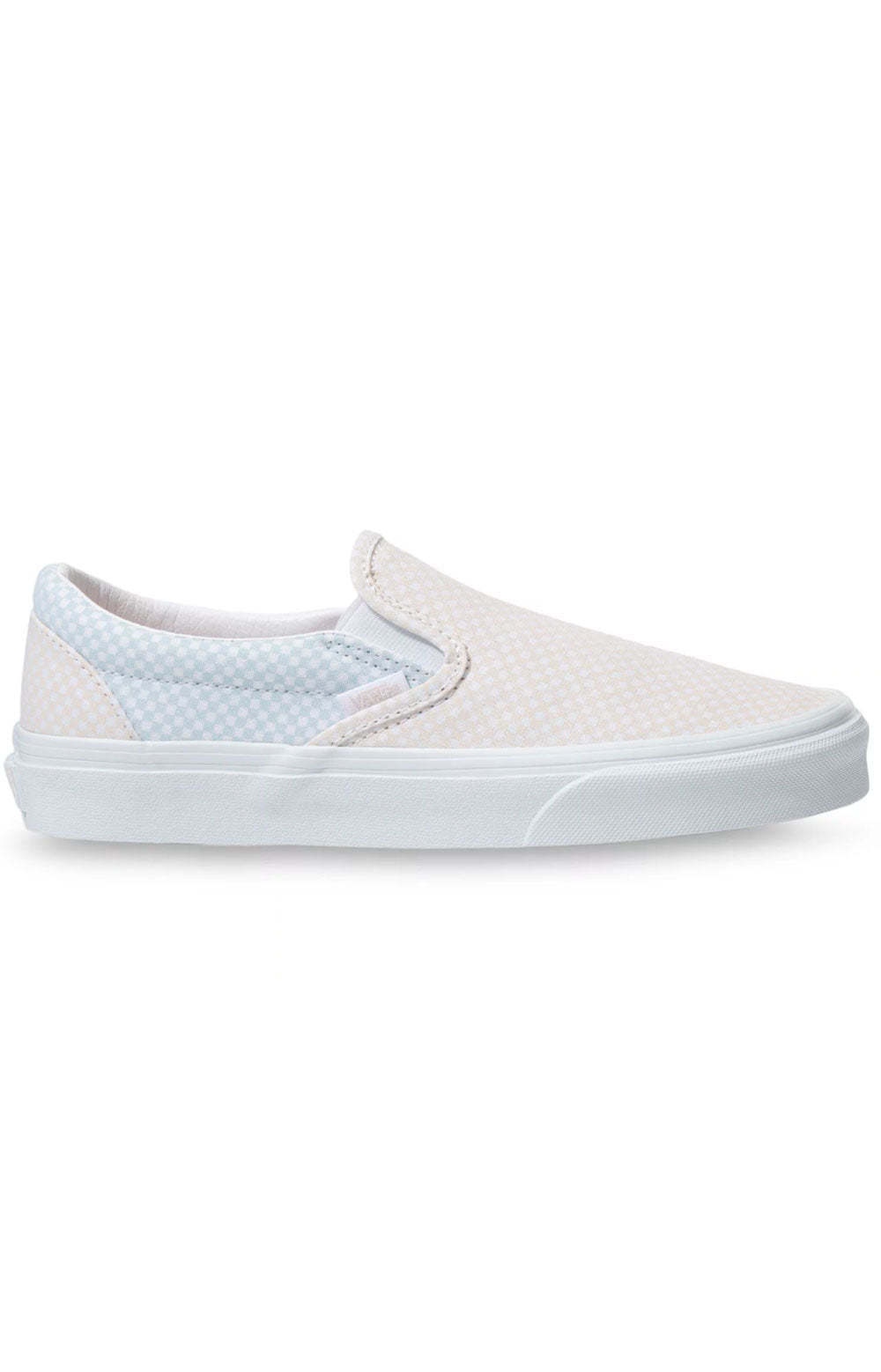 Pair of (3TB44A) Pastel Checkerboard Classic Slip-On Shoes in Misty Blue, a stylish and comfortable footwear option