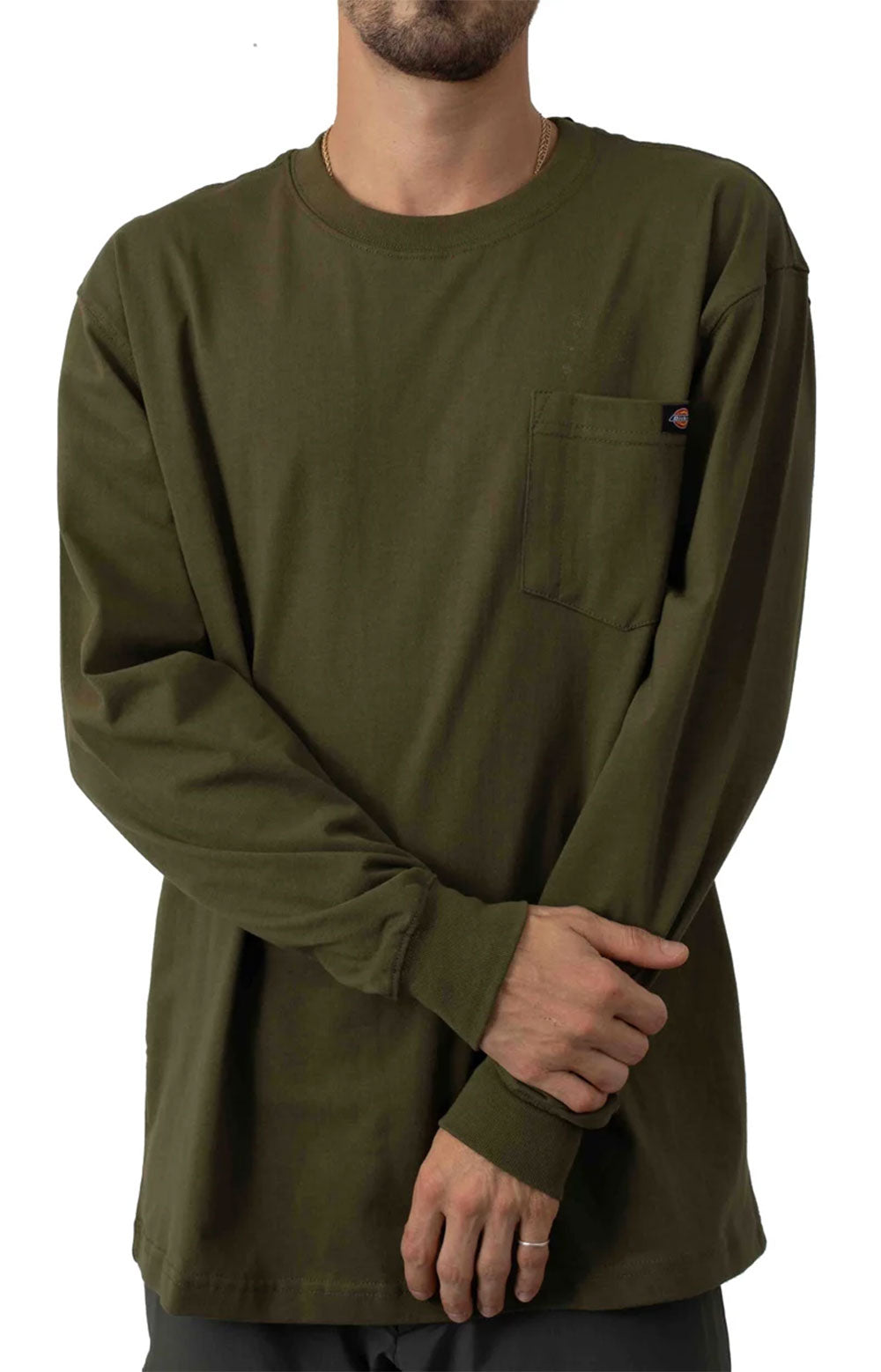 Men's long sleeve heavyweight crew neck shirt in military green