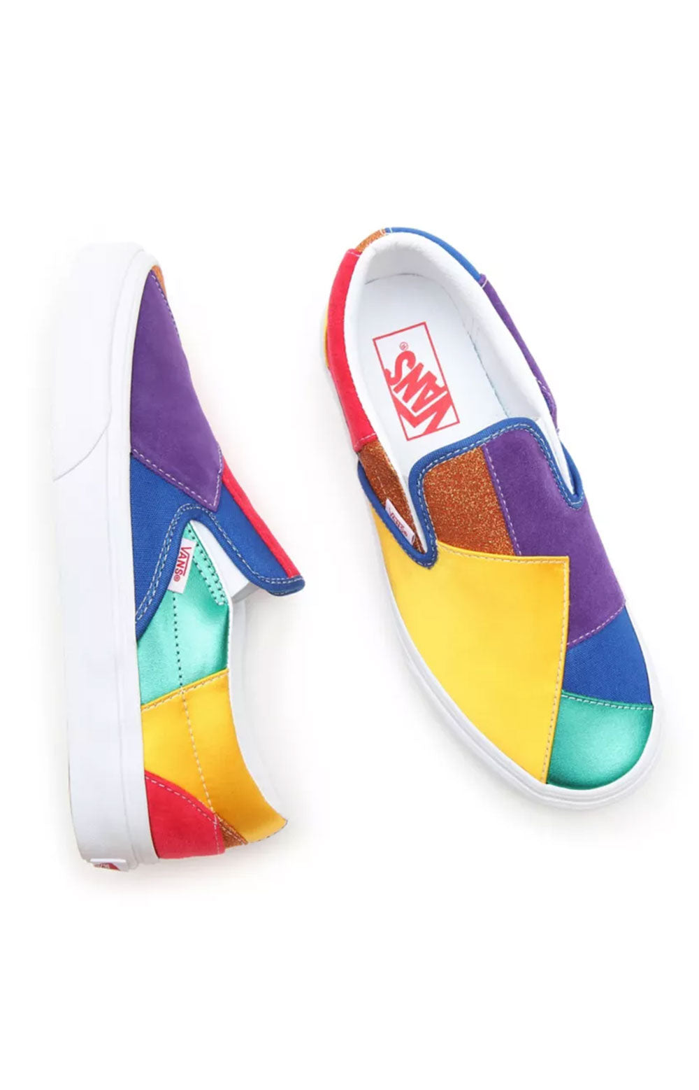 (3TB44B) Pride Classic Slip-On Shoes - Patchwork: A colorful, patchwork design slip-on shoe for versatile and comfortable wear