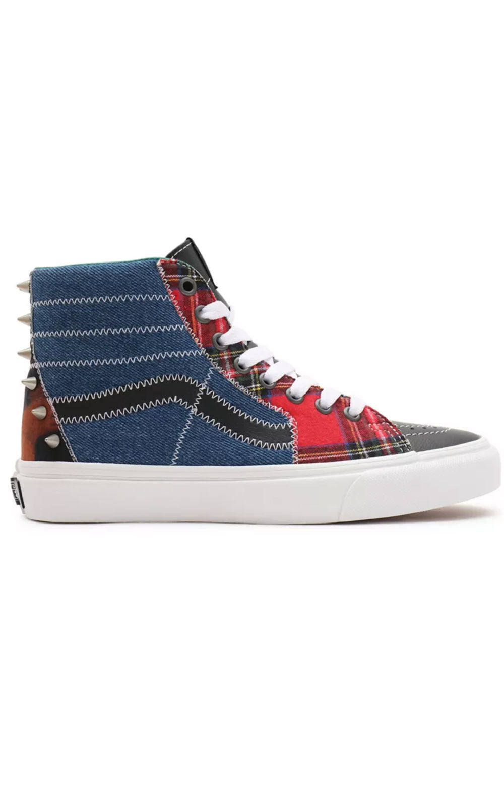 Tartan Daze Sk8-Hi Shoes in Multi with red, black, and white plaid pattern on high-top sneakers