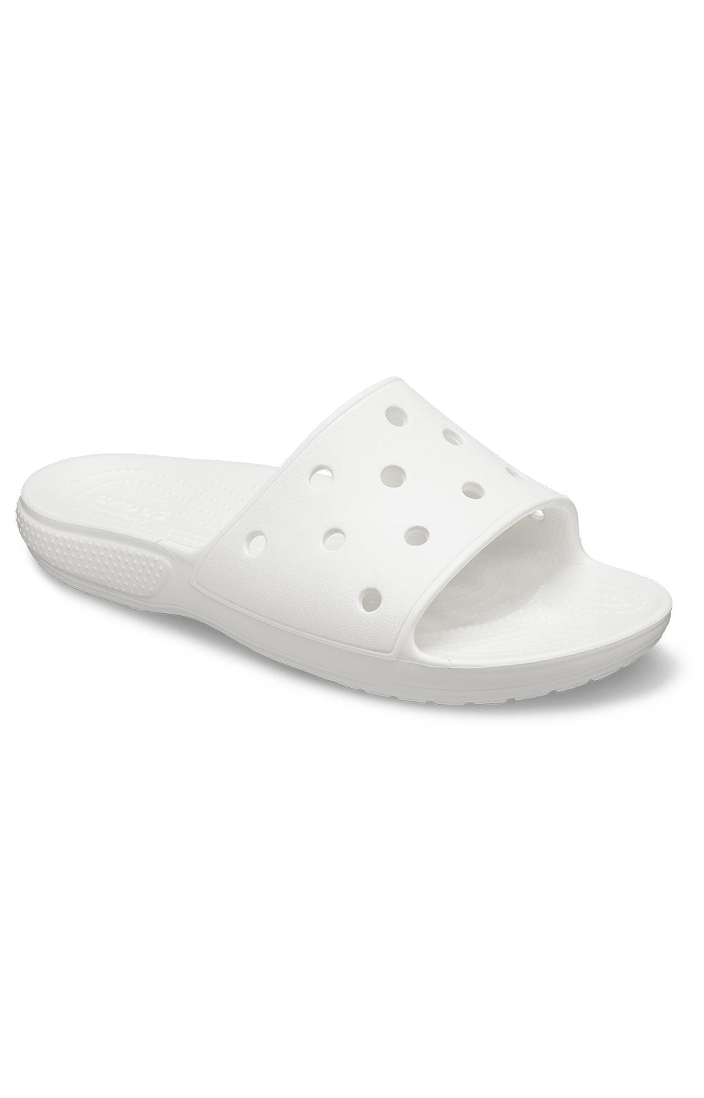 White Classic Crocs Slides with comfortable slip-on design, perfect for summer