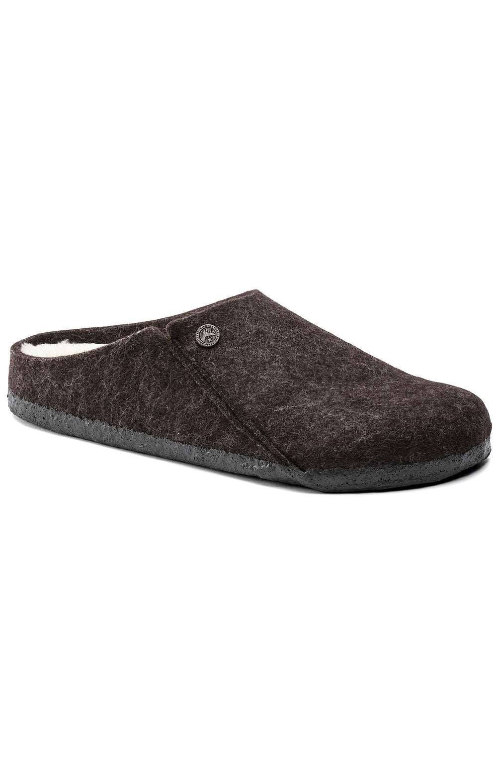 Cozy and warm Zermatt shearling wool felt slippers in a rich mocha color