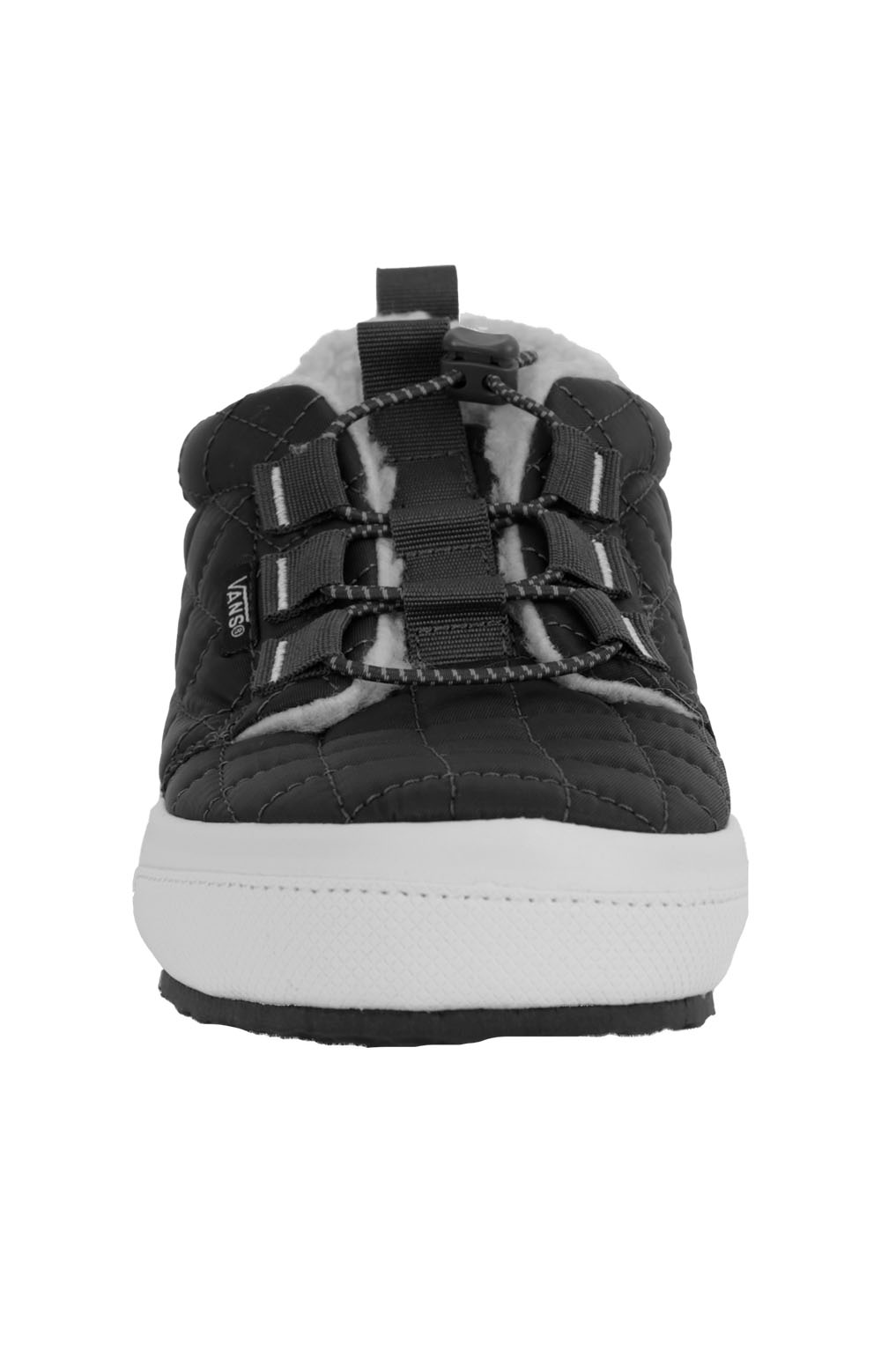 Close-up of the (KQW8K8) Nylon Chukka Slip-Er in Asphalt/Sherpa, showcasing its high-quality nylon material and plush sherpa lining