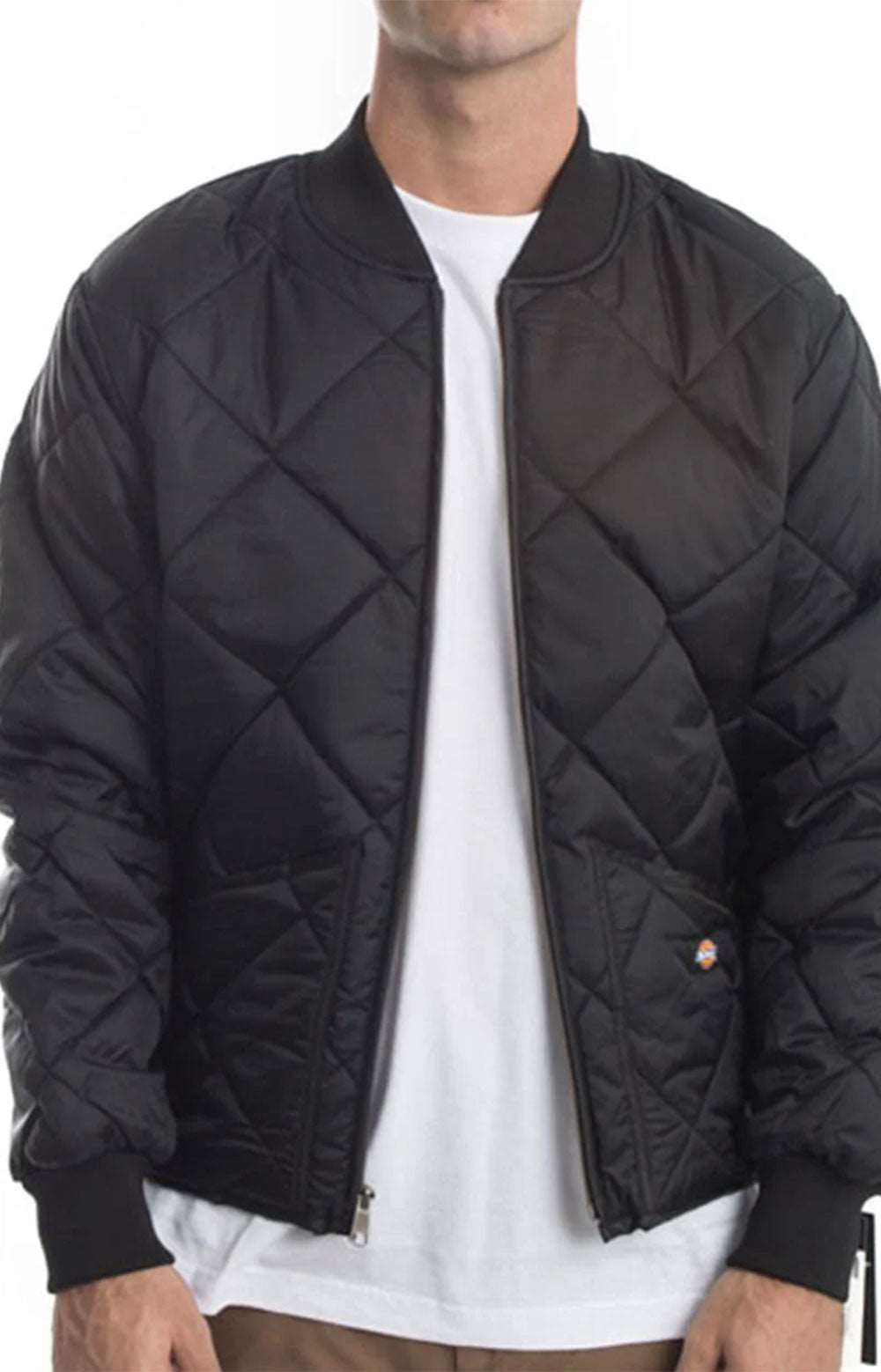 A close-up photo of the (61242BK) Diamond Quilted Nylon Jacket in Black, showcasing the intricate quilted design and sleek black color