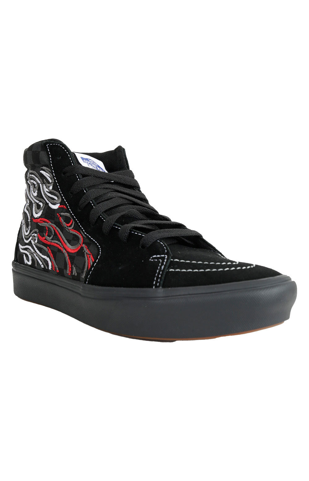  (WMB8VV) Ignition ComfyCush Sk8-Hi Shoes - Black - Side view of black high-top sneakers with logo detail and padded collar