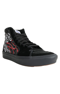 Thumbnail for  (WMB8VV) Ignition ComfyCush Sk8-Hi Shoes - Black - Side view of black high-top sneakers with logo detail and padded collar