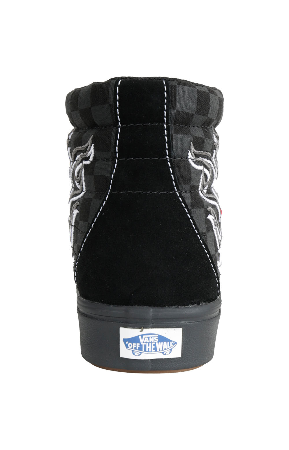  (WMB8VV) Ignition ComfyCush Sk8-Hi Shoes - Black - Close-up of black high-top sneakers with durable rubber outsole and signature waffle tread