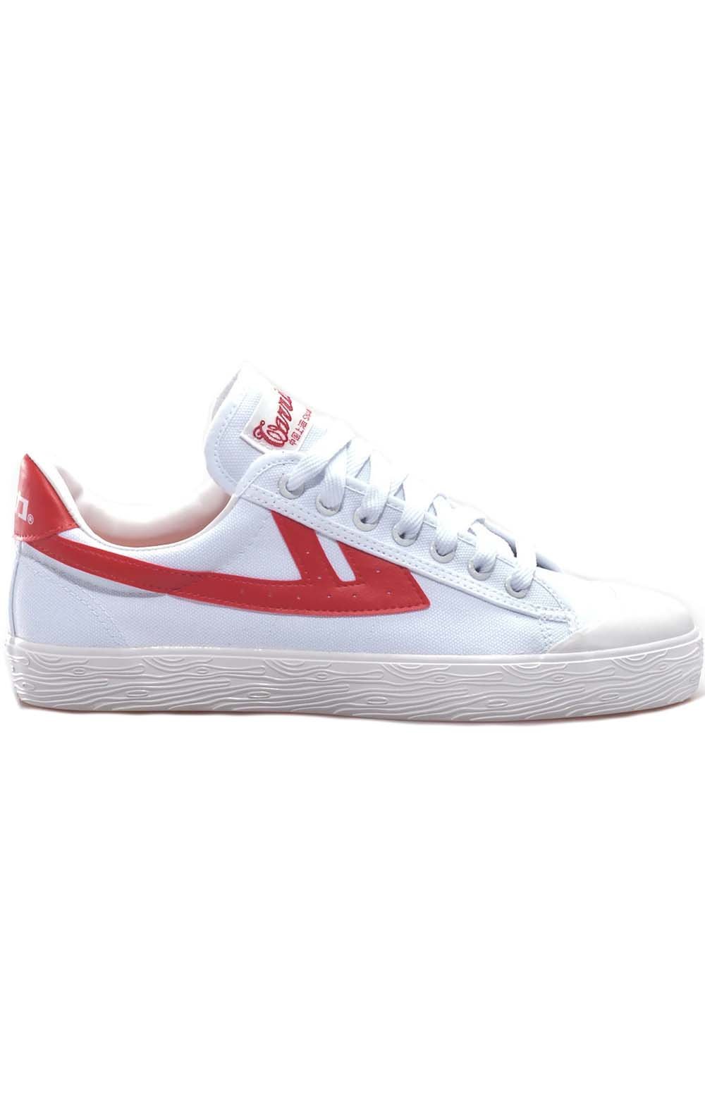 Pair of WB-1 Shoes in White and Red with Comfortable Cushioned Soles for Athletes and Runners