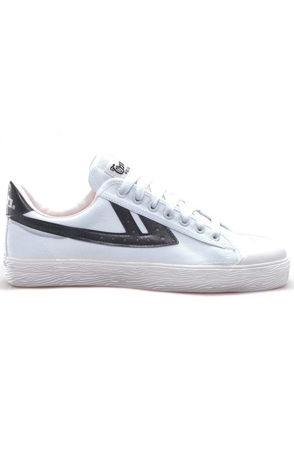 Stylish white and black WB-1 shoes with comfortable cushioned soles