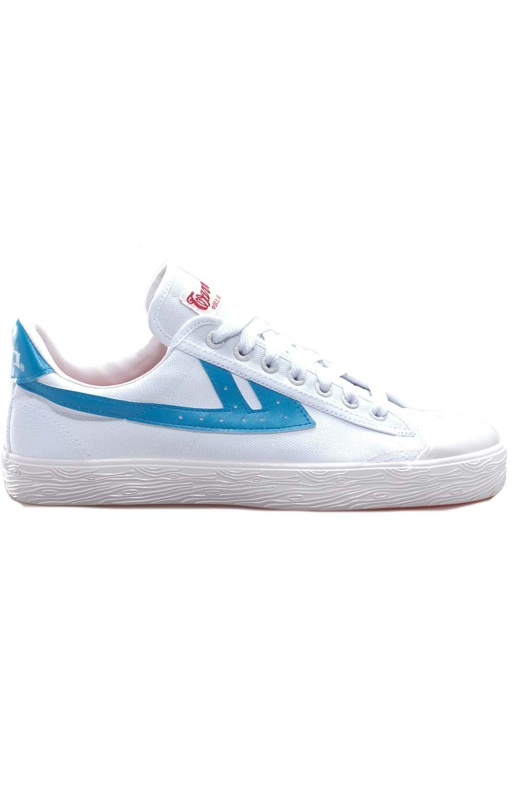 Pair of WB-1 Shoes in white and blue color, perfect for athletic activities and casual wear, with comfortable cushioning and durable rubber sole for all-day comfort and support