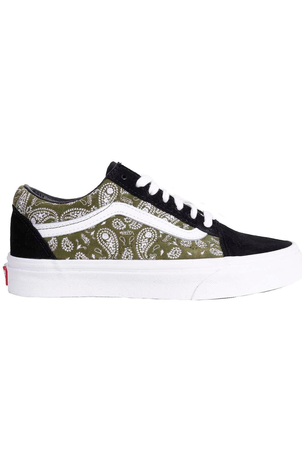 Pair of black and olive paisley suede Old Skool shoes by JMIBKO