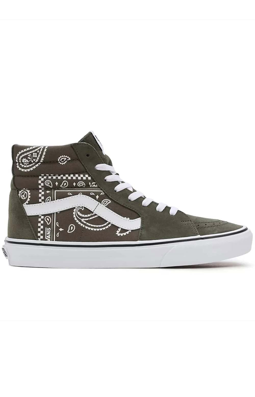 (JMJB0F) Peace Paisley Sk8-Hi Shoes - Grape Leaf high-top sneakers with intricate paisley print and grape leaf colorway