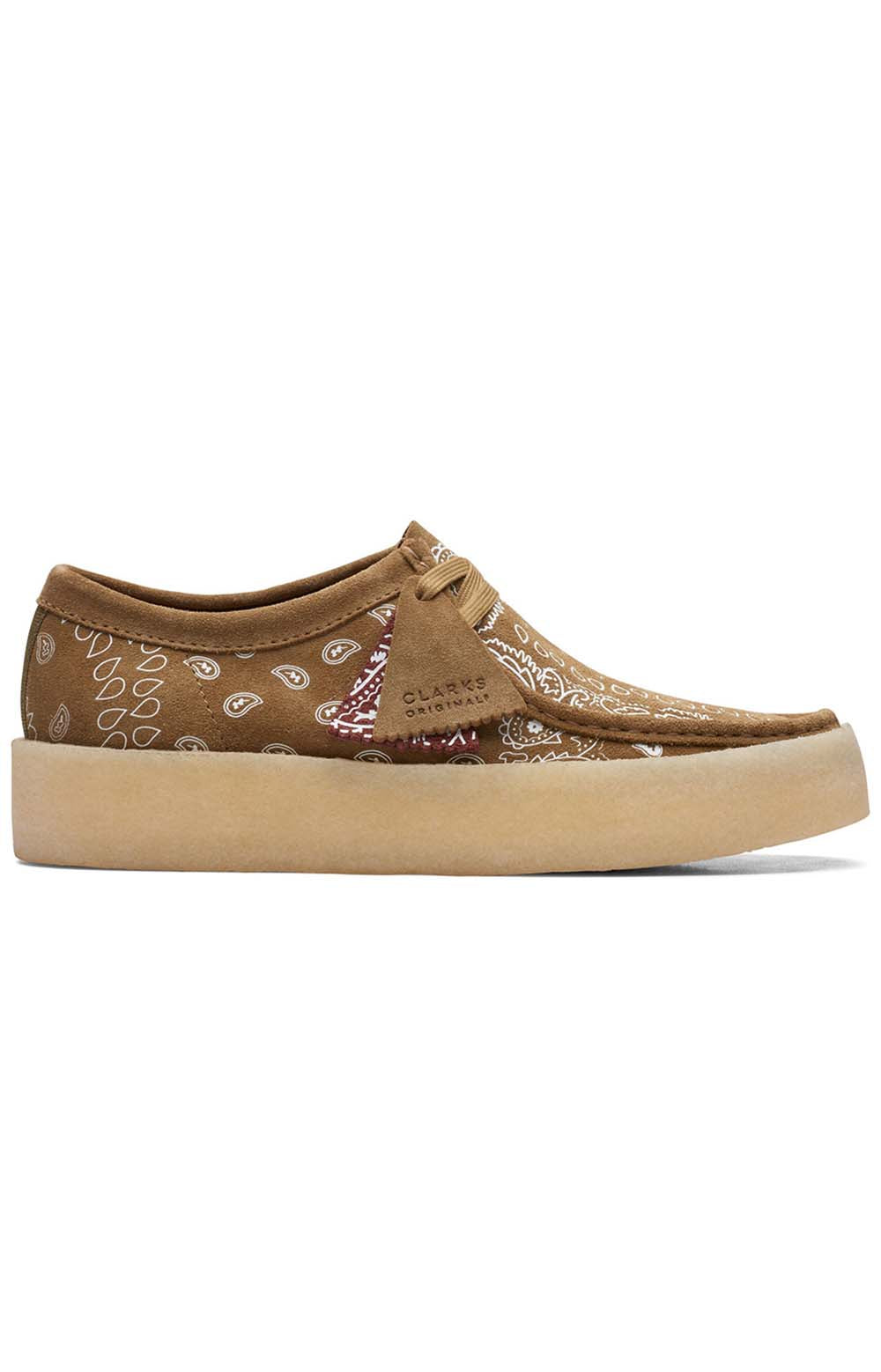 Dark olive print Wallabee cup shoes with unique design and durable construction