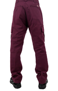 Thumbnail for Durable and fashionable twill cargo pants featuring contrast stitching in wine
- 
-