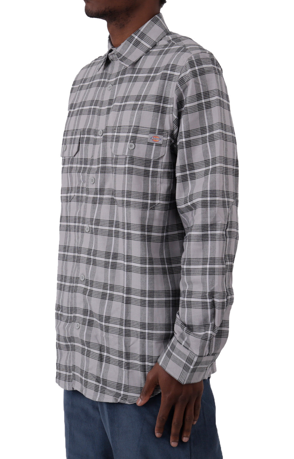 Close-up of the Flex Regular Flannel Shirt's soft, comfortable fabric in Ultimate Grey Plaid