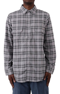 Thumbnail for (WL657UPR) Flex Regular Flannel Shirt in Ultimate Grey Plaid - Front view, showing button-up design and classic collar detail