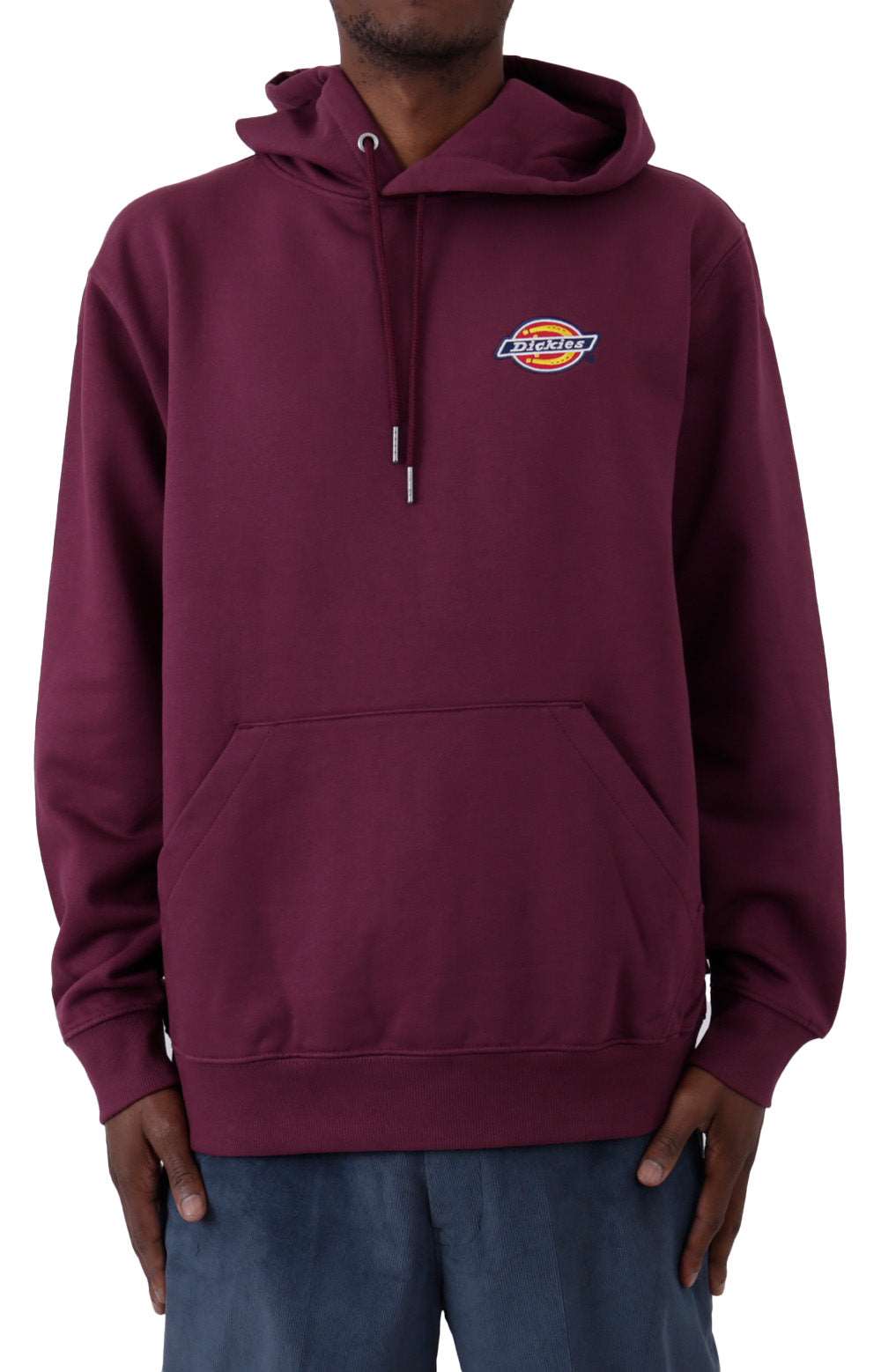 Fleece pullover hoodie in grape wine with embroidered chest logo