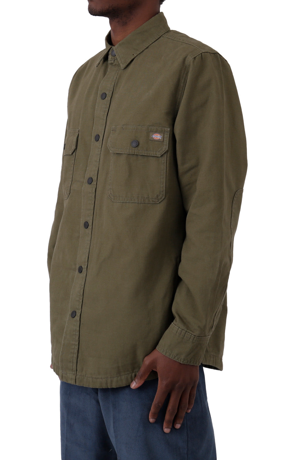 Close-up of (WL658ML) Duck Flannel Lined Shirt fabric in Military Green, durable and comfortable