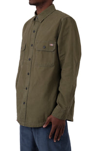 Thumbnail for Close-up of (WL658ML) Duck Flannel Lined Shirt fabric in Military Green, durable and comfortable