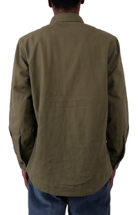 Thumbnail for Model wearing (WL658ML) Duck Flannel Lined Shirt in Military Green, showcasing fit and style