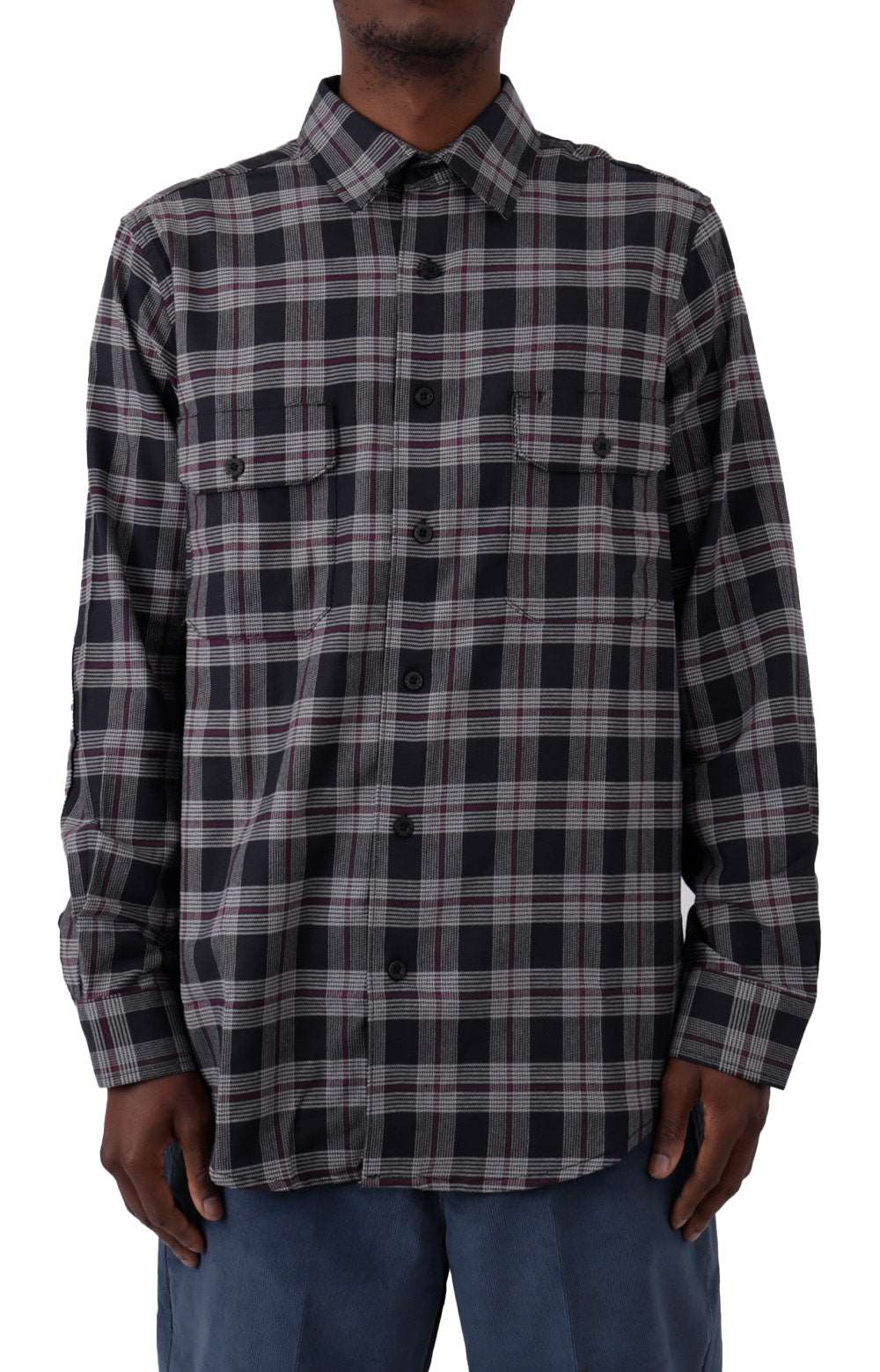 (WL657BPE) Flex Regular Flannel Shirt in Cream/Smoke Plaid, front view