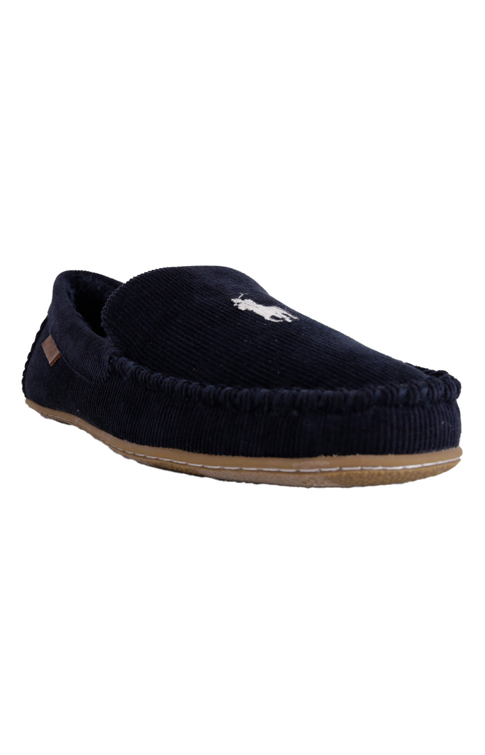 (SMF6212ARL) Collins Moc Slippers in Navy, featuring cozy fleece lining and durable rubber outsole for indoor and outdoor wear